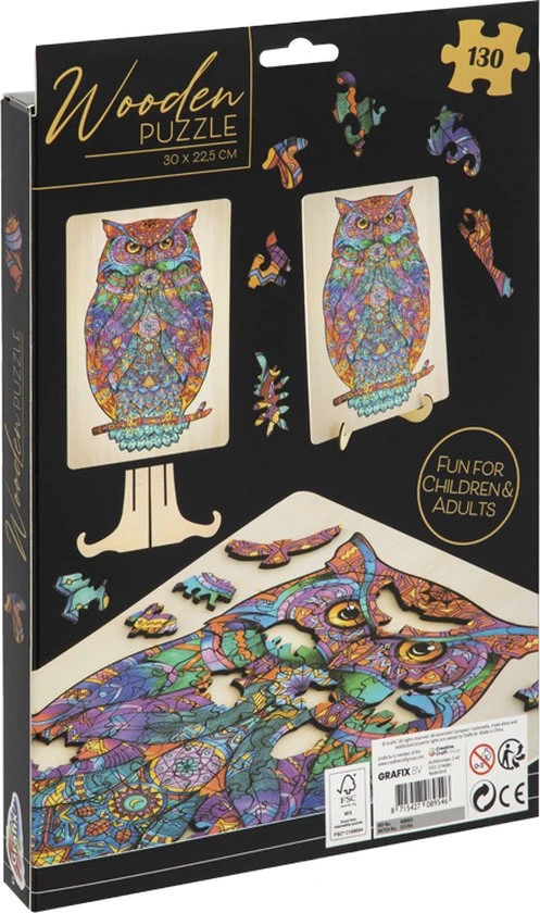 Grafix Houten Puzzel Uil | Unieke Puzzelstukjes In Vorm Van Dieren | 130 Puzzelstukjes | Puzzel Voor Kinderen En Volwassenen | Formaat 30 X 22.5 CM | Cadeau Voor Jong En Oud 6 Grafix Houten Puzzel Uil | Unieke Puzzelstukjes In Vorm Van Dieren | 130 Puzzelstukjes | Puzzel Voor Kinderen En Volwassenen | Formaat 30 X 22.5 CM | Cadeau Voor Jong En Oud - Afbeelding 4