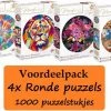Grafix Voordeelpack 4x Puzzel 1000 Stukjes Volwassenen | Verschillende Ronde Puzzels | Diameter 68 CM | Legpuzzel