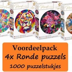 Grafix Voordeelpack 4x Puzzel 1000 Stukjes Volwassenen | Verschillende Ronde Puzzels | Diameter 68 CM | Legpuzzel