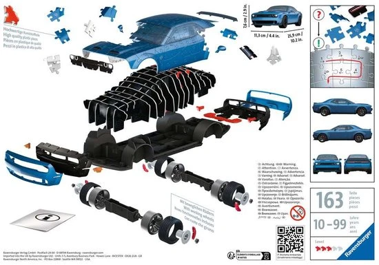Ravensburger Puzzle 3D Dodge Challenger Hellcat Widebody - 3D Puzzel - 108 Stukjes 7 Ravensburger Puzzle 3D Dodge Challenger Hellcat Widebody - 3D Puzzel - 108 Stukjes - Afbeelding 5