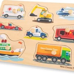 New Classic Toys Houten Legpuzzel Voertuigen - 8 Puzzelstukjes - FSC 100%-gecertificeerd Hout