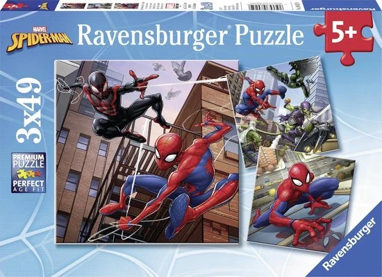 Ravensburger Puzzel Spider-man In Actie - 3x49 Stukjes - Kinderpuzzel 3 Ravensburger Puzzel Spider-man In Actie - 3x49 Stukjes - Kinderpuzzel