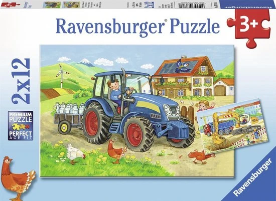 Ravensburger Puzzel Op De Bouwplaats En Boerderij - 2x12 Stukjes - Kinderpuzzel 7 Ravensburger Puzzel Op De Bouwplaats En Boerderij - 2x12 Stukjes - Kinderpuzzel - Afbeelding 5
