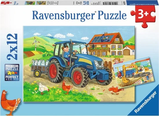Ravensburger Puzzel Op De Bouwplaats En Boerderij - 2x12 Stukjes - Kinderpuzzel 3 Ravensburger Puzzel Op De Bouwplaats En Boerderij - 2x12 Stukjes - Kinderpuzzel