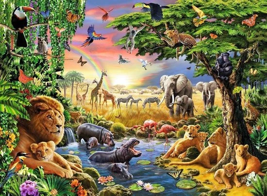 Ravensburger Puzzel Avondzon Bij De Drinkplaats - Legpuzzel - 300XXL Stukjes 5 Ravensburger Puzzel Avondzon Bij De Drinkplaats - Legpuzzel - 300XXL Stukjes - Afbeelding 3