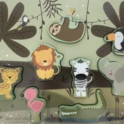 Mint And Milo Houten Dieren Puzzel - HOUTEN DIERENPUZZEL JUNGLE - HOUTEN VORMENPUZZEL Met Dieren - HOUTEN PUZZEL Met Dieren - Educatief Houten Speelgoed Vanaf 2 Jaar - MET EEN GRATIS ABC POSTER KAART ERBIJ