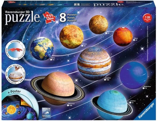 Ravensburger 3D Zonnestelsel - 3D Puzzel - 27/54/72/108 Stukjes 22 Ravensburger 3D Zonnestelsel - 3D Puzzel - 27/54/72/108 Stukjes - Afbeelding 20
