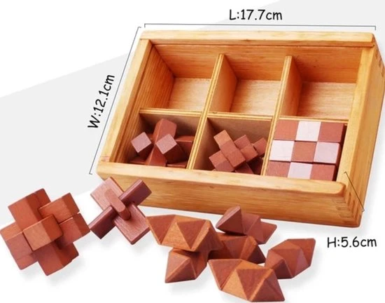 Merkloos Set Van 6 Houten IQ Puzzels - Breinbrekers - 3D Puzzel 5 Merkloos Set Van 6 Houten IQ Puzzels - Breinbrekers - 3D Puzzel - Afbeelding 3