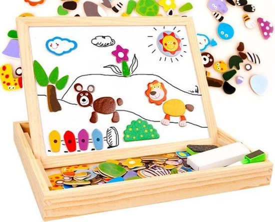 Magnetische Dieren Puzzel & Krijtbord - Alles In 1 Houten Speelbox - Multifunctioneel - 71 Stukken - XD Xtreme 3 Magnetische Dieren Puzzel & Krijtbord - Alles In 1 Houten Speelbox - Multifunctioneel - 71 Stukken - XD Xtreme