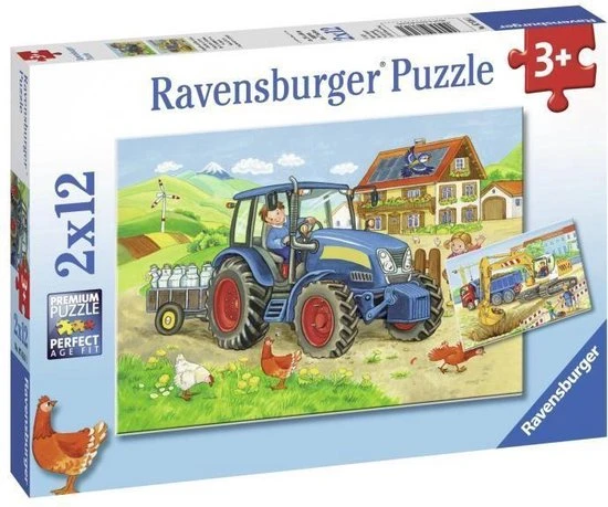 Ravensburger Puzzel Op De Bouwplaats En Boerderij - 2x12 Stukjes - Kinderpuzzel 4 Ravensburger Puzzel Op De Bouwplaats En Boerderij - 2x12 Stukjes - Kinderpuzzel - Afbeelding 2