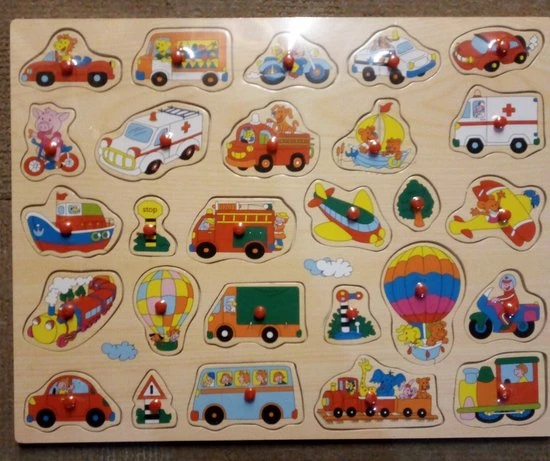 Johntoy Houten Knopjes Puzzel Voertuigen 4 Johntoy Houten Knopjes Puzzel Voertuigen - Afbeelding 2