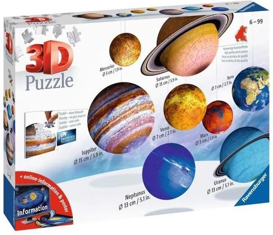 Ravensburger 3D Zonnestelsel - 3D Puzzel - 27/54/72/108 Stukjes 23 Ravensburger 3D Zonnestelsel - 3D Puzzel - 27/54/72/108 Stukjes - Afbeelding 21