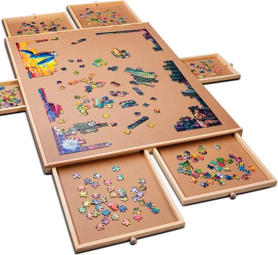 Puzzlr - Puzzelbord Met Opbergsysteem - Houten Puzzelplaat Onderlegger Met 6 Laden - 1500 Stukjes 3 Puzzlr - Puzzelbord Met Opbergsysteem - Houten Puzzelplaat Onderlegger Met 6 Laden - 1500 Stukjes