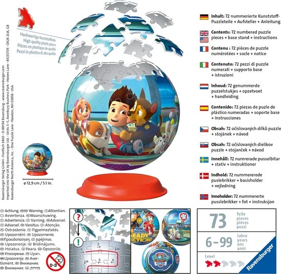 Ravensburger PAW Patrol Puzzleball - 3D Puzzel - 72 Stukjes 5 Ravensburger PAW Patrol Puzzleball - 3D Puzzel - 72 Stukjes - Afbeelding 3