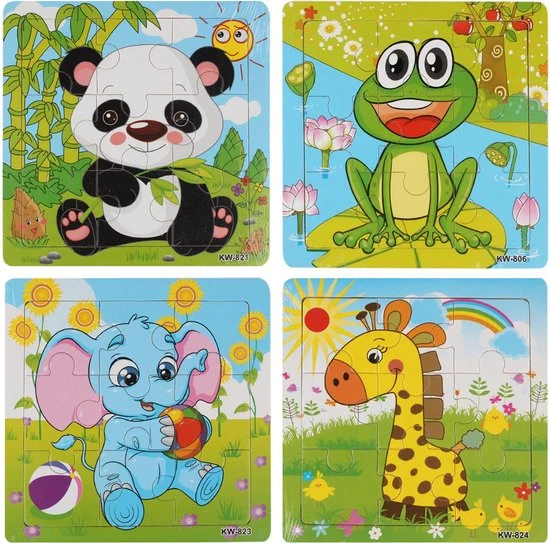 Aslan? 4 Houten Puzzels Van 9 Stukjes - Dieren: Panda, Kikker, Olifant En Giraffe - Voor Kinderen Van 1-4 Jaar 3 Aslan? 4 Houten Puzzels Van 9 Stukjes - Dieren: Panda, Kikker, Olifant En Giraffe - Voor Kinderen Van 1-4 Jaar