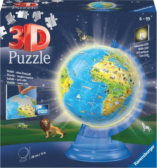 Ravensburger XXL Globe (Engels) Night Edition - 3D Puzzel - 180 Stukjes 3 Ravensburger XXL Globe (Engels) Night Edition - 3D Puzzel - 180 Stukjes