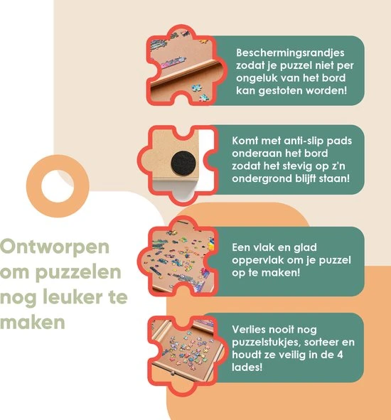Puzzlr - Puzzelbord Met Opbergsysteem - Houten Puzzelplaat Onderlegger Met 6 Laden - 1500 Stukjes 8 Puzzlr - Puzzelbord Met Opbergsysteem - Houten Puzzelplaat Onderlegger Met 6 Laden - 1500 Stukjes - Afbeelding 6
