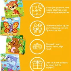 Aslan? 4 Houten Puzzels Van 9 Stukjes - Dieren: Tijger, Vlinder, Dolfijnen En Beer - Voor Kinderen Van 1-4 Jaar -Exporteren puzzels winkel 550x599