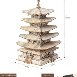 Rolife 3D DIY Houten Puzzel Vijf Verdiepingen Pagode Voor Volwassenen Tieners Model Kits Voor Volwassenen Om Te Bouwen, 275 Stuks -Exporteren puzzels winkel 550x761 1