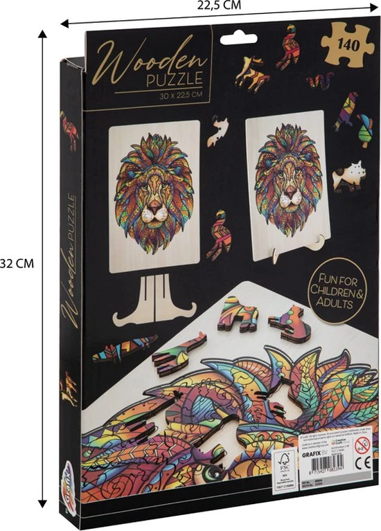 Grafix Houten Puzzel Leeuw | Unieke Puzzelstukjes In Vorm Van Dieren | 140 Puzzelstukjes | Puzzel Voor Kinderen En Volwassenen | Formaat 30 X 22.5 CM | Cadeau Voor Jong En Oud 6 Grafix Houten Puzzel Leeuw | Unieke Puzzelstukjes In Vorm Van Dieren | 140 Puzzelstukjes | Puzzel Voor Kinderen En Volwassenen | Formaat 30 X 22.5 CM | Cadeau Voor Jong En Oud - Afbeelding 4