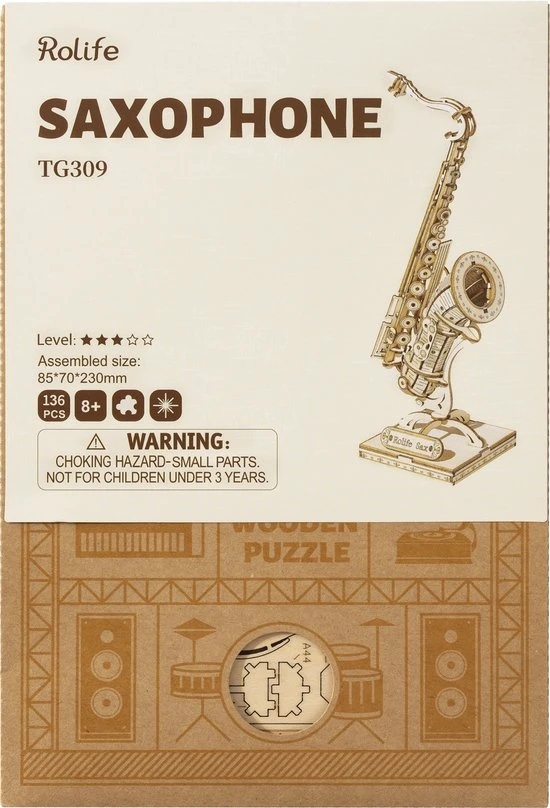 Robotime 3D Houten Puzzel Muziekinstrument Saxophone, TG309, 8,5x7x23cm - 6946785116793 6 Robotime 3D Houten Puzzel Muziekinstrument Saxophone, TG309, 8,5x7x23cm - 6946785116793 - Afbeelding 4